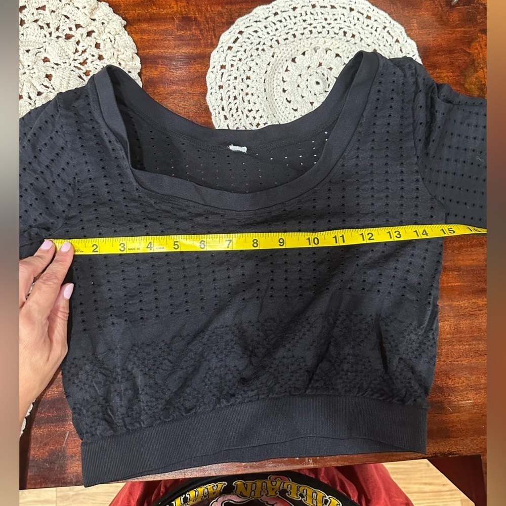 Black Pointelle Long Sleeve Crop Top Workout Yoga S - Picture 10 of 10